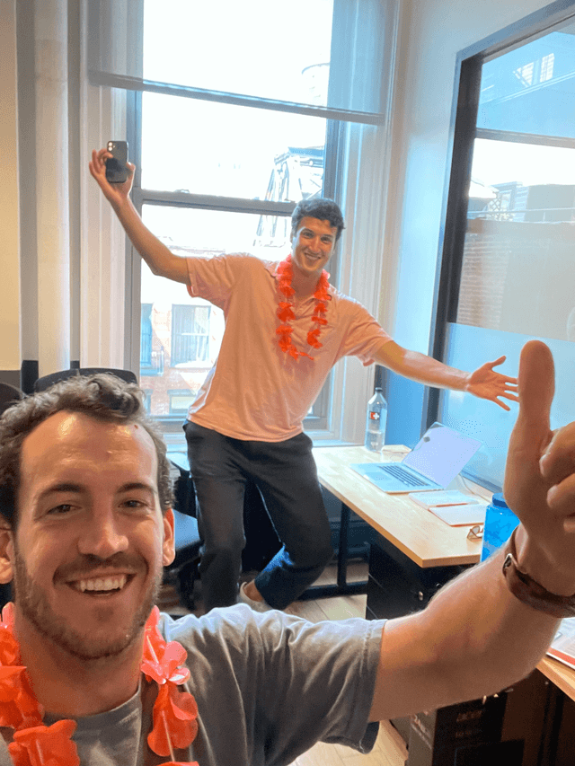 Adam and I in the office.